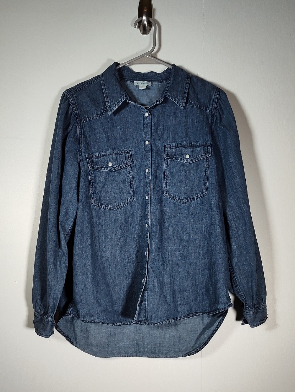 Sundance women's 100% cotton denim pearl snap front shirt western large
